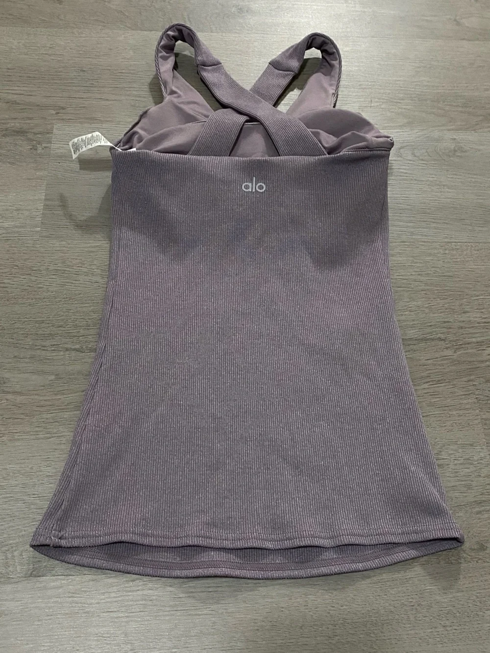 Alo Yoga Elevate Padded Tank Crossover Back Gym XS Heathered Mauve Purple
